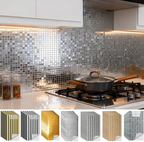 Silver mosaic tile stickers - mosaic,